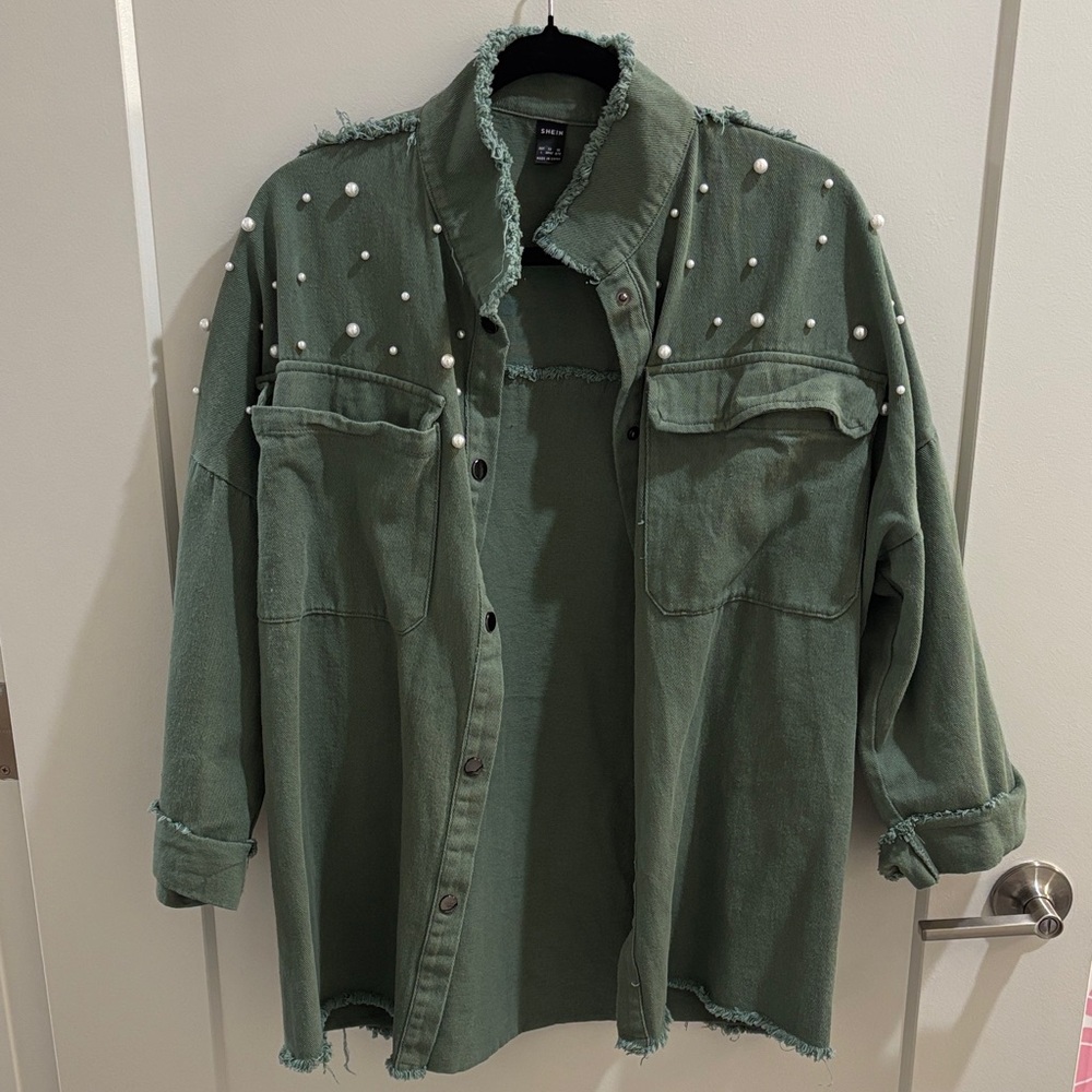 SHEIN Olive Frayed Edge Jacket